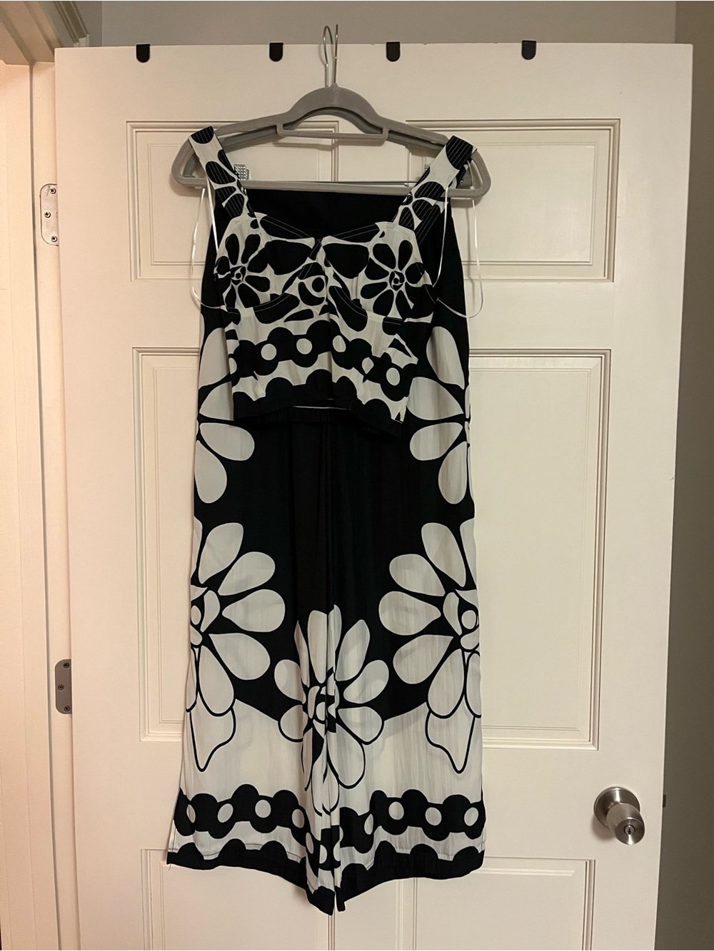 Black and White Floral Satin Top and Pants Set